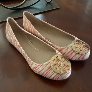 Tory Burch red and cream stripped ballet flats
